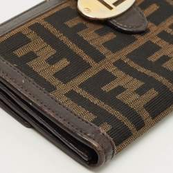 Pre Owned Fendi Tobacco Zucca Canvas and Leather Forever Continental Wallet