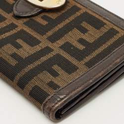 Pre Owned Fendi Tobacco Zucca Canvas and Leather Forever Continental Wallet