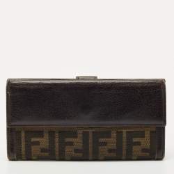 Pre Owned Fendi Tobacco Zucca Canvas and Leather Forever Continental Wallet