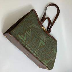 Pre Owned Fendi Peekaboo X Green Cotton Tote Bag