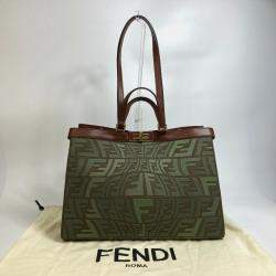 Pre Owned Fendi Peekaboo X Green Cotton Tote Bag