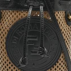 Pre Owned حقيبة دلو ميني مون تريزور جلد مثقوب بني/أبيض فندي