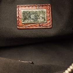 مملوكة مسبقًا حقيبة فندي بوستون فوريفر قماش زوكا تبغ وجلد منقوش كروك