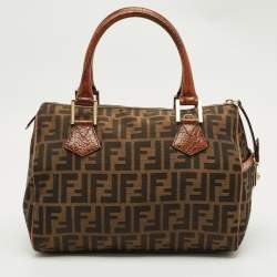 مملوكة مسبقًا حقيبة فندي بوستون فوريفر قماش زوكا تبغ وجلد منقوش كروك