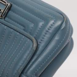 Pre Owned Fendi Light Blue Quilted Leather Micro Double Baguette Bag