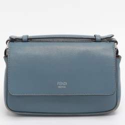 Pre Owned Fendi Light Blue Quilted Leather Micro Double Baguette Bag