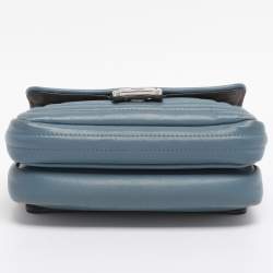 Pre Owned Fendi Light Blue Quilted Leather Micro Double Baguette Bag