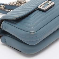Pre Owned Fendi Light Blue Quilted Leather Micro Double Baguette Bag