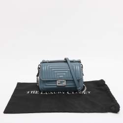 Pre Owned Fendi Light Blue Quilted Leather Micro Double Baguette Bag