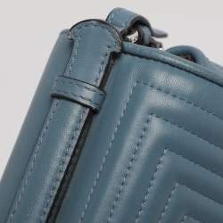 Pre Owned Fendi Light Blue Quilted Leather Micro Double Baguette Bag