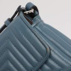 Pre Owned Fendi Light Blue Quilted Leather Micro Double Baguette Bag