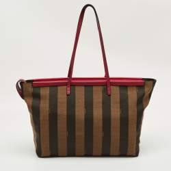 Pre Owned Fendi Tobacco/Magenta Pequin Canvas Medium Roll Shopper Tote