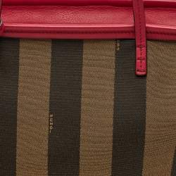 Pre Owned Fendi Tobacco/Magenta Pequin Canvas Medium Roll Shopper Tote