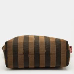 Pre Owned Fendi Tobacco/Magenta Pequin Canvas Medium Roll Shopper Tote