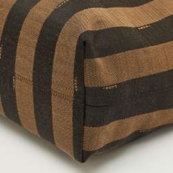 Pre Owned Fendi Tobacco/Magenta Pequin Canvas Medium Roll Shopper Tote