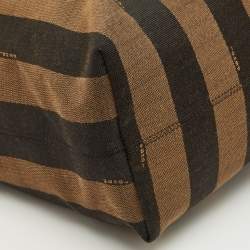 Pre Owned Fendi Tobacco/Magenta Pequin Canvas Medium Roll Shopper Tote