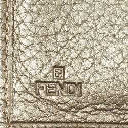 Pre Owned Fendi Metallic Zucca Fabric and Leather French Flap Compact Wallet