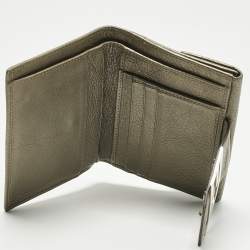 Pre Owned Fendi Metallic Zucca Fabric and Leather French Flap Compact Wallet