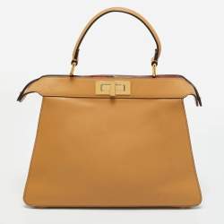 Pre Owned Fendi Tan Leather Medium Peekaboo Iseeu Top Handle Bag