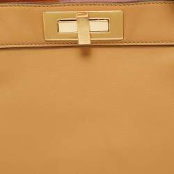 Pre Owned Fendi Tan Leather Medium Peekaboo Iseeu Top Handle Bag
