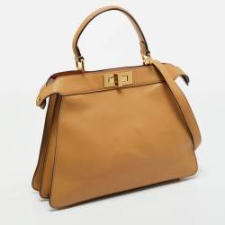 Pre Owned Fendi Tan Leather Medium Peekaboo Iseeu Top Handle Bag