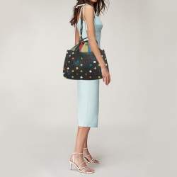 Pre Owned Fendi Black/Multicolor Leather and Fabric Studded B. Fab Drawstring Tote