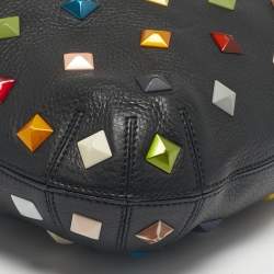 Pre Owned Fendi Black/Multicolor Leather and Fabric Studded B. Fab Drawstring Tote