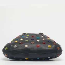Pre Owned Fendi Black/Multicolor Leather and Fabric Studded B. Fab Drawstring Tote