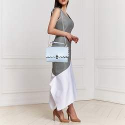 Pre Owned Fendi Light Blue Leather Medium Scalloped Kan I Shoulder Bag