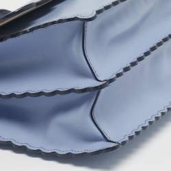 Pre Owned Fendi Light Blue Leather Medium Scalloped Kan I Shoulder Bag