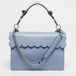 Pre Owned Fendi Light Blue Leather Medium Scalloped Kan I Shoulder Bag