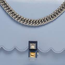 Pre Owned Fendi Light Blue Leather Medium Scalloped Kan I Shoulder Bag