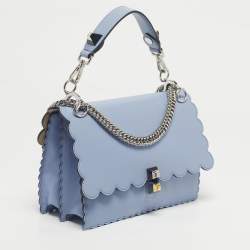 Pre Owned Fendi Light Blue Leather Medium Scalloped Kan I Shoulder Bag
