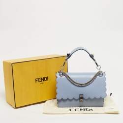 Pre Owned Fendi Light Blue Leather Medium Scalloped Kan I Shoulder Bag