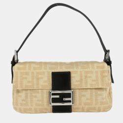 Pre Owned Fendi Beige Zucca Baguette Handbag