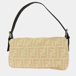 Pre Owned Fendi Beige Zucca Baguette Handbag