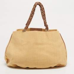 Pre Owned Fendi Brown/Natural Interwoven Raffia Large Mia Shoulder Bag