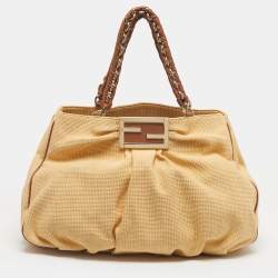 Pre Owned Fendi Brown/Natural Interwoven Raffia Large Mia Shoulder Bag