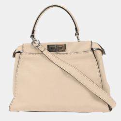 Pre Owned Fendi Off-white Leather Peekaboo 2way Handbag