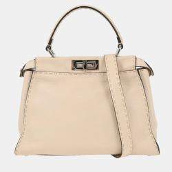 Pre Owned Fendi Off-white Leather Peekaboo 2way Handbag