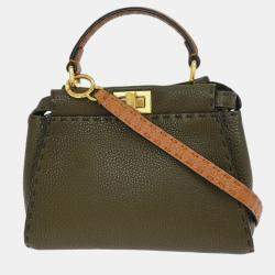 Pre Owned Fendi Brown Leather Peekaboo 2way Handbag