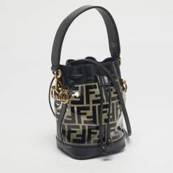 Pre Owned Fendi Black/Clear FF PVC and Leather Mini Mon Tresor Drawstring Bucket Bag
