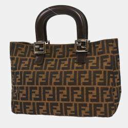 Pre Owned Fendi Black/Brown canvas Leather Zucca Handbag