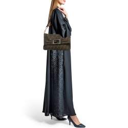 Pre Owned Fendi Tobacco Zucca Canvas and Patent Leather Mia Flap Shoulder Bag