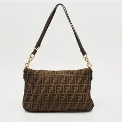 Pre Owned Fendi Tobacco Zucca Canvas and Patent Leather Mia Flap Shoulder Bag