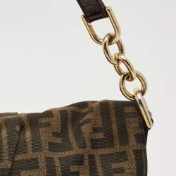 Pre Owned Fendi Tobacco Zucca Canvas and Patent Leather Mia Flap Shoulder Bag