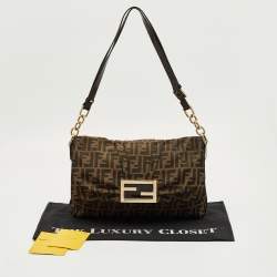 Pre Owned Fendi Tobacco Zucca Canvas and Patent Leather Mia Flap Shoulder Bag