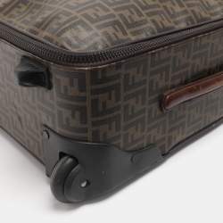 Pre Owned Fendi Tobacco Zucca Coated Canvas And Leather Carry On Luggage Suitcase
