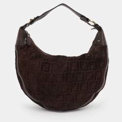 Pre Owned Fendi Brown FF Logo Suede Hobo
