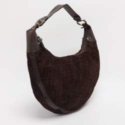 Pre Owned Fendi Brown FF Logo Suede Hobo
